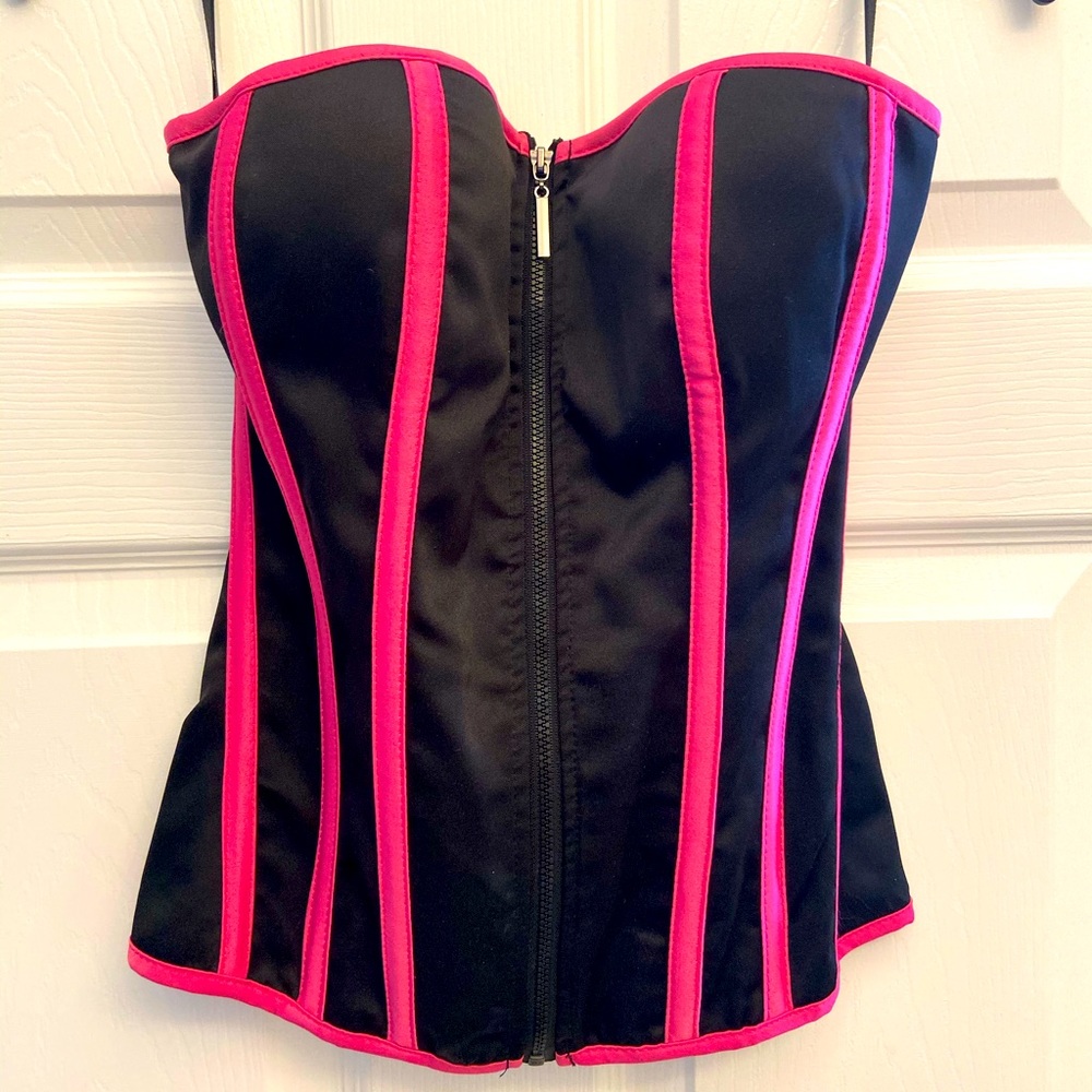 NEW * Black and Pink ribbed Corset Top